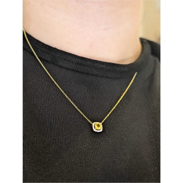 0.76 CTW Cushion-Cut Halo Necklace in Yellow Gold Image 2 Conti Jewelers Endwell, NY