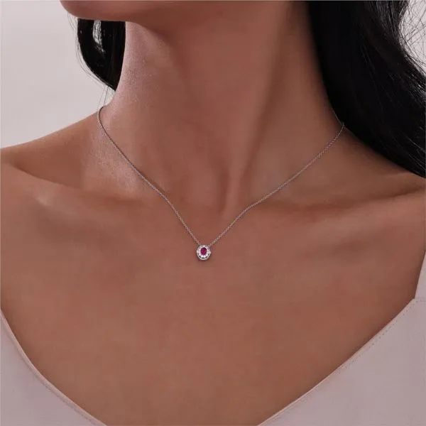 1/2 ct. tw. Ruby & Simulated Diamond Halo Necklace in Sterling Silver Image 2 Conti Jewelers Endwell, NY