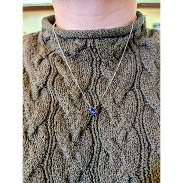 Sterling Silver Fancy Lab-Grown Sapphire Flower Necklace Image 2 Conti Jewelers Endwell, NY