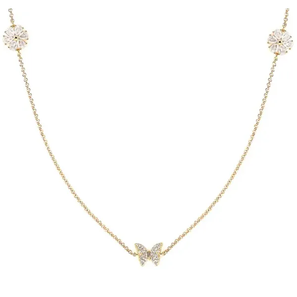 Cubic Zirconia Sweetrock Long Nature Necklace in 18K Yellow Gold Plated Sterling Silver Conti Jewelers Endwell, NY