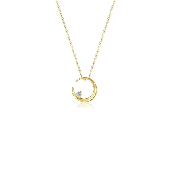 0.11cttw Simulated Diamond Crescent Moon Necklace in Yellow Gold Conti Jewelers Endwell, NY