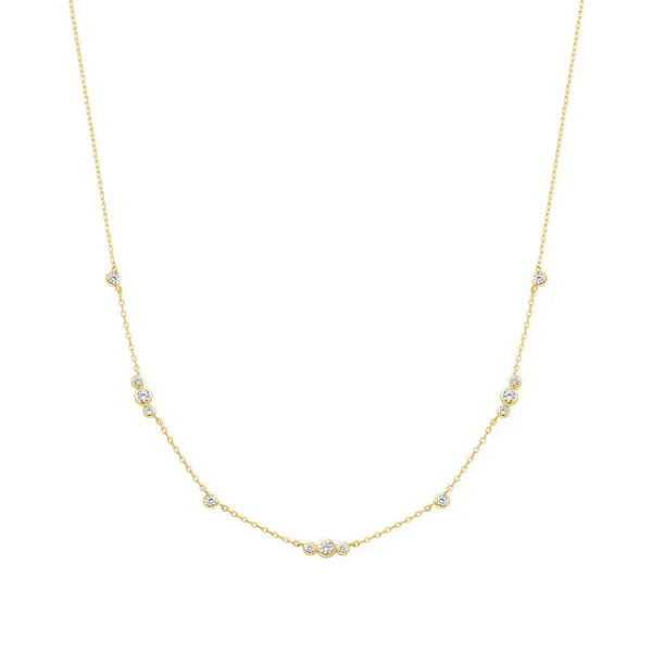 Gold plated Sterling Silver Sparkling Bezel Cubic Zirconia Station Necklace Conti Jewelers Endwell, NY