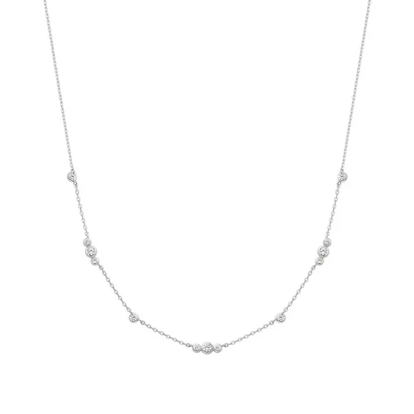 Silver Sparkling Bezel Cubic Zirconia Station Necklace Conti Jewelers Endwell, NY