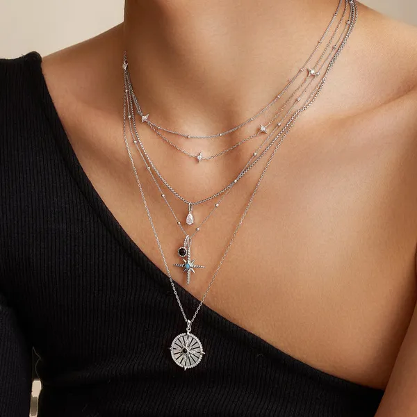 Sterling Silver Stars Station Necklace Image 2 Conti Jewelers Endwell, NY