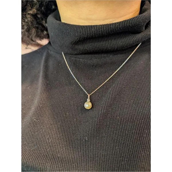 Diamond and Cultured Freshwater Pearl Necklace in Sterling Silver and Platinum 20