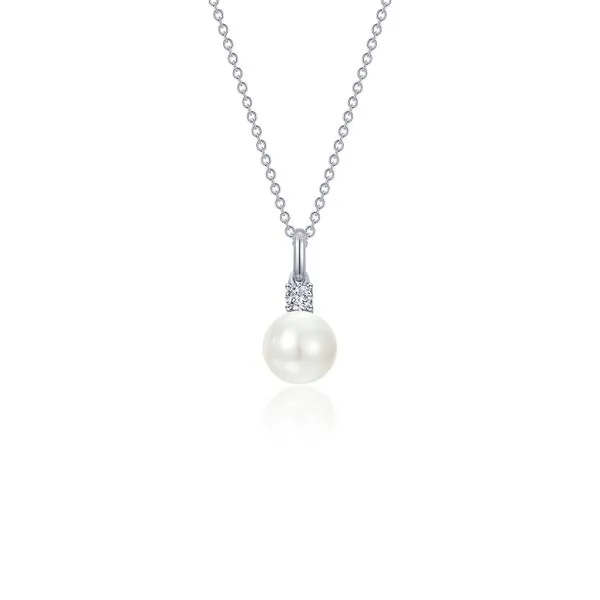Diamond and Cultured Freshwater Pearl Necklace in Sterling Silver and Platinum 20