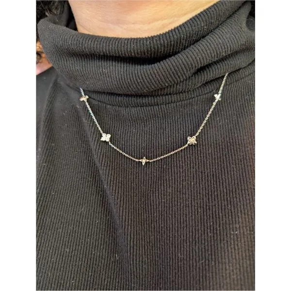 Simulated Diamond Trillium Station Necklace in Sterling Silver and Platinum 20