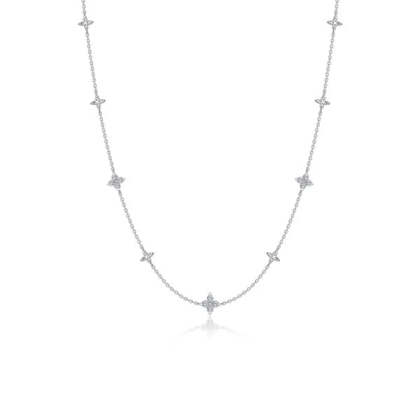 Simulated Diamond Trillium Station Necklace in Sterling Silver and Platinum 20