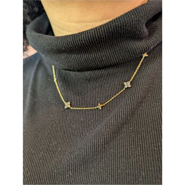 Simulated Diamond Trillium Station Necklace in Sterling Silver and Yellow Gold 20