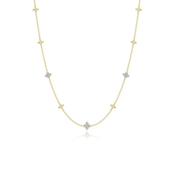 Simulated Diamond Trillium Station Necklace in Sterling Silver and Yellow Gold 20