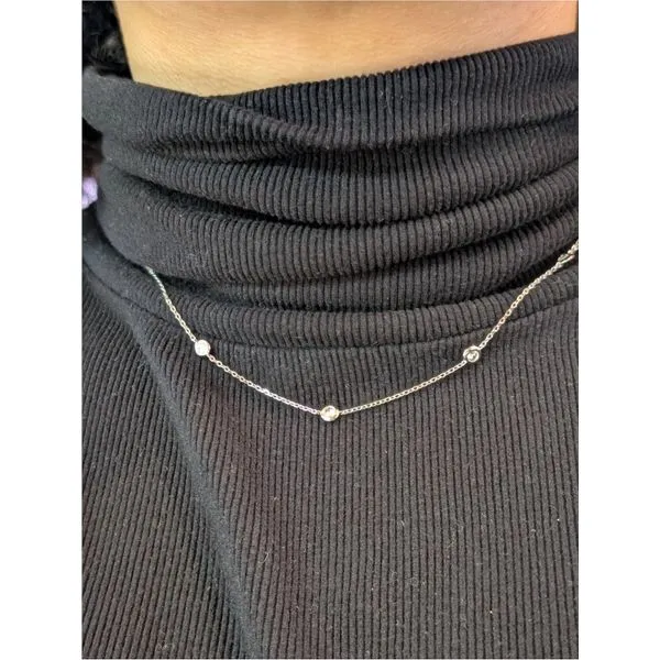 Simulated Diamond Classic Station Necklace in Sterling Silver and Platinum 18