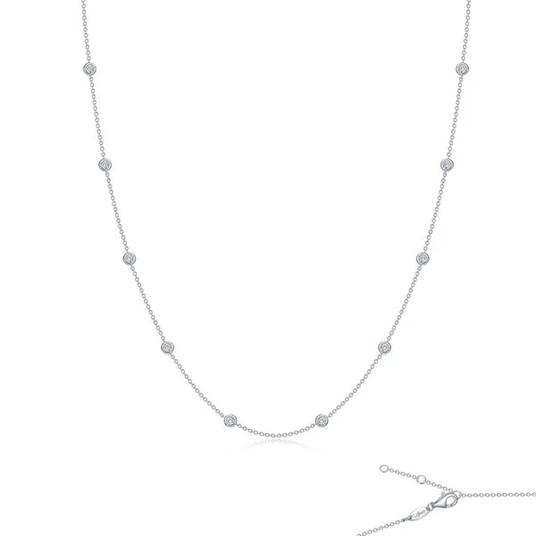 Simulated Diamond Classic Station Necklace in Sterling Silver and Platinum 18