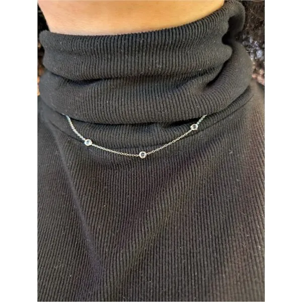 Blue Topaz Station Necklace in Sterling Silver and Platinum 18