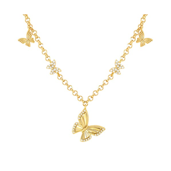 Sterling Silver Yellow Gold Plated True joy Butterfly necklace w/CZ Conti Jewelers Endwell, NY