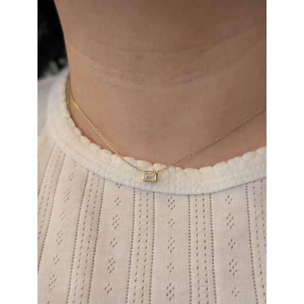 CZ Emerald-Cut East-West Solitaire Choker in Sterling Silver Yellow Gold Image 2 Conti Jewelers Endwell, NY