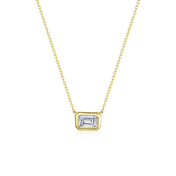 CZ Emerald-Cut East-West Solitaire Choker in Sterling Silver Yellow Gold Conti Jewelers Endwell, NY