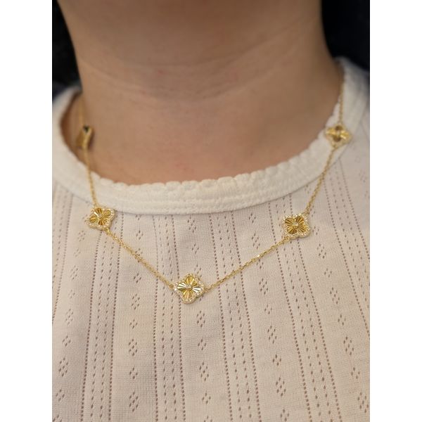 Station Clover Necklace in Sterling Silver Yellow Gold Image 2 Conti Jewelers Endwell, NY