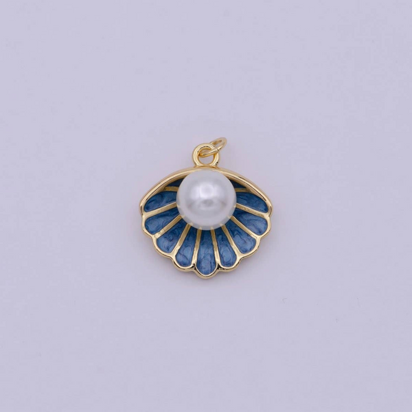 Gold Toned Shell w/Blue Enamel Clam Conti Jewelers Endwell, NY