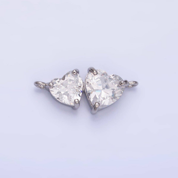 Silver Two CZ Heart Link Charm Conti Jewelers Endwell, NY