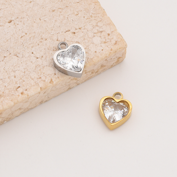 Stainless Steel Cz Bezel Heart Charm Conti Jewelers Endwell, NY