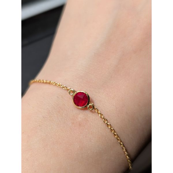 CZ YGF Faceted Birthstone Charm Link Ruby Red July Image 2 Conti Jewelers Endwell, NY