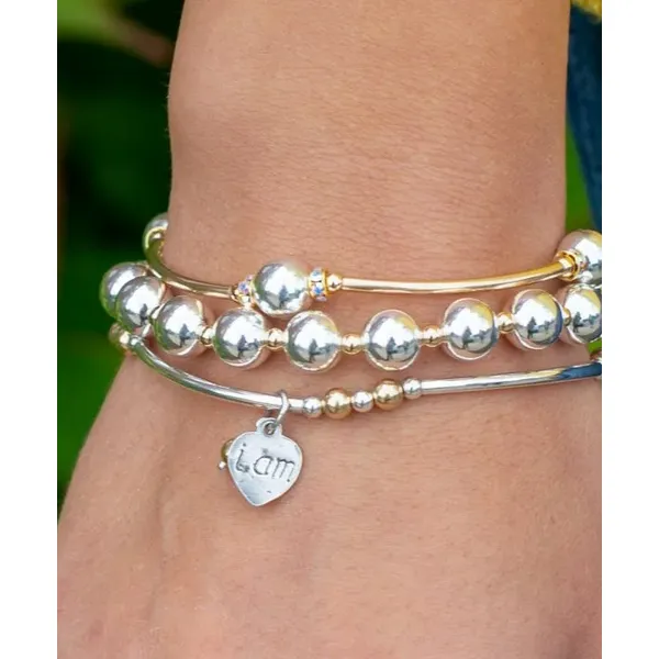 8MM Crystal Sterling Silver and Gold Blessing Bracelet Image 2 Conti Jewelers Endwell, NY