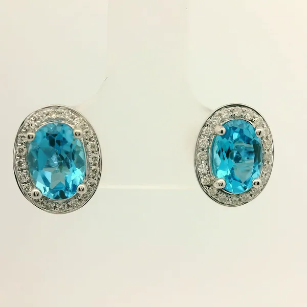 Blue Topaz Halo White Gold Earrings Image 3 Cooper Fine Jewelers Texarkana, TX