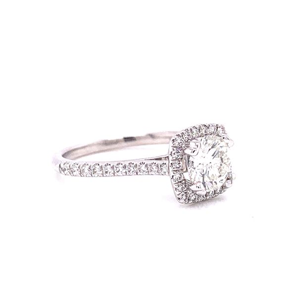 14 Karat White Gold RBC Round Center with Cushion Diamond Halo Engagement Ring Image 2 Corinth Jewelers Corinth, MS
