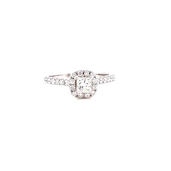 14 Karat White Gold Princess Cut Center Stone with Cushion Diamond Halo Engagement Ring Corinth Jewelers Corinth, MS