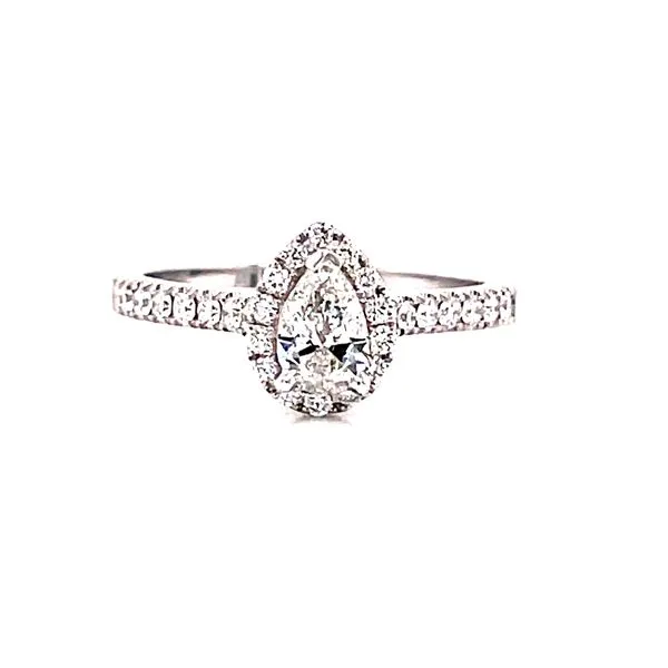 14 Karat White Gold Pear Cut Center with Diamond Halo Engagement Ring Corinth Jewelers Corinth, MS