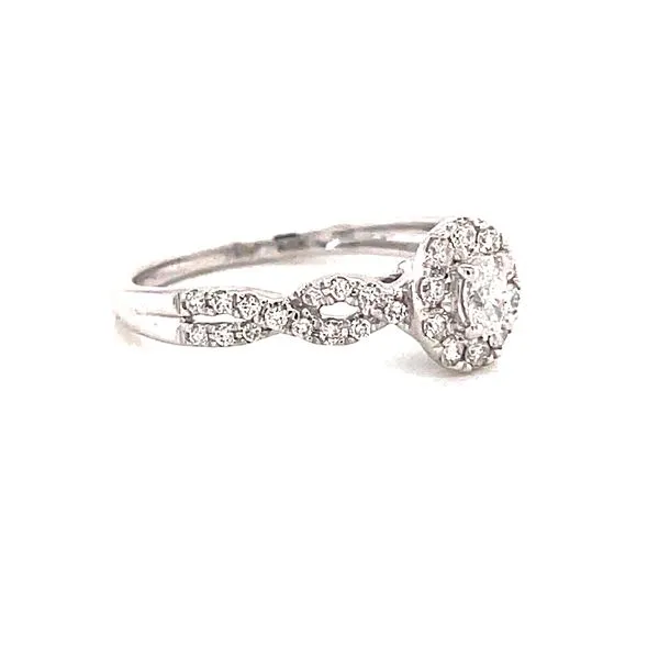 14 Karat White Gold Oval Center with Diamond Halo and Infinity Shank Engagement Ring Image 2 Corinth Jewelers Corinth, MS