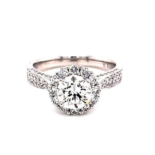 14 Karat White Gold Round Cut Center Stone with Round Diamond Halo and Hidden Halo Engagement Ring Corinth Jewelers Corinth, MS