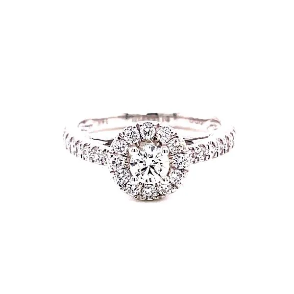 14 Karat White Gold Round Center with Diamond Halo and Shank Engagement Ring Corinth Jewelers Corinth, MS