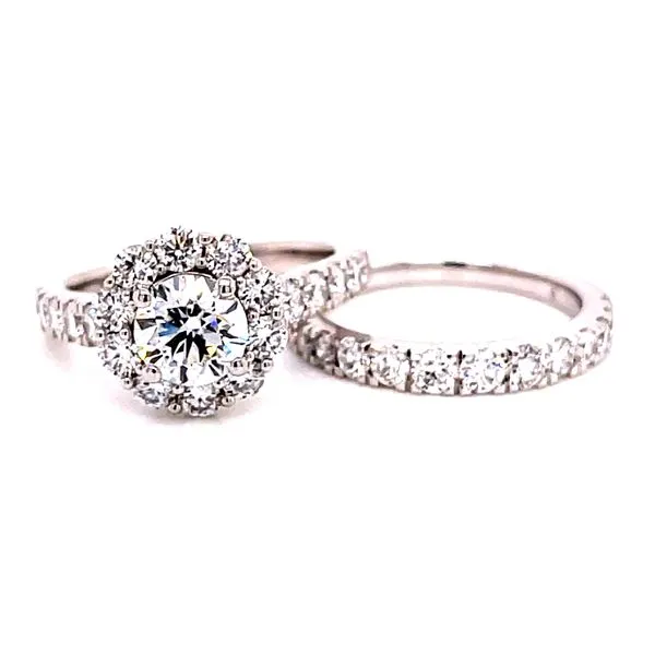 14 Karat White Gold Round Diamond Center Stone with Diamond Halo Engagement Ring and Wedding Band Image 3 Corinth Jewelers Corinth, MS