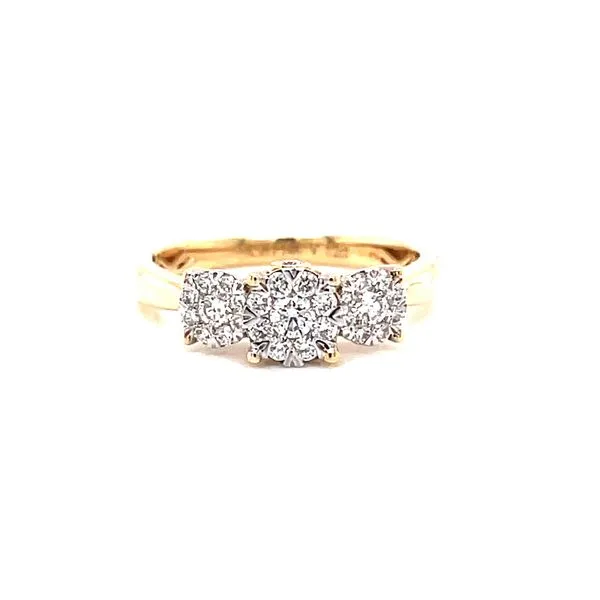 14 Karat Yellow Gold 3-Stone Round Illusion Center with Polished Shank and Single Diamond Detail Engagement Ring Corinth Jewelers Corinth, MS
