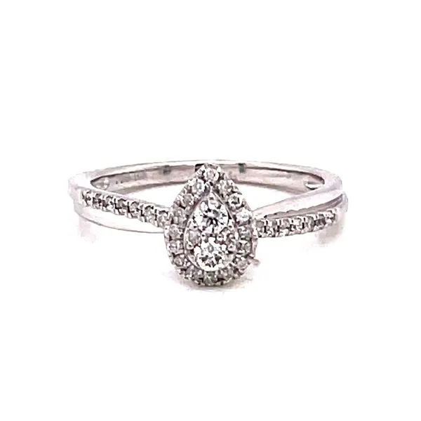 10 Karat White Gold Pear Cut Center Stone with Diamond Halo and Twisted Polished and Diamond Shank Corinth Jewelers Corinth, MS