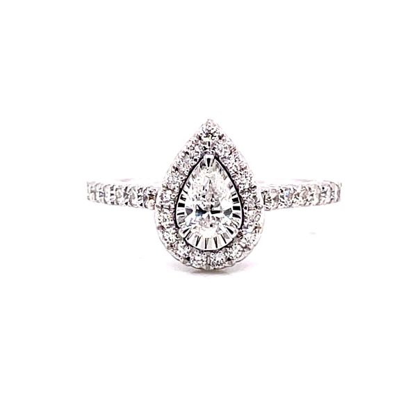 14 Karat White Gold Pear Cut Center with Diamond Halo Engagement Ring Corinth Jewelers Corinth, MS