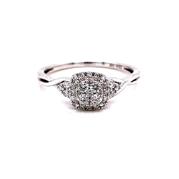 14 Karat White Gold Round Illusion Diamonds with Cushion Diamond Halo Promise Ring Corinth Jewelers Corinth, MS