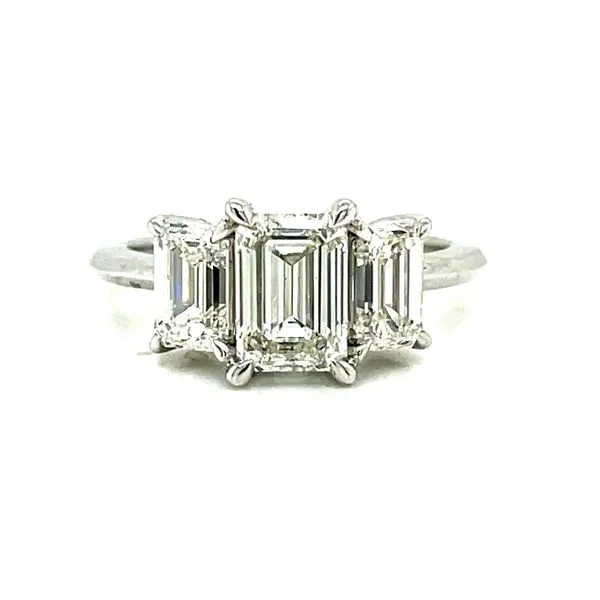 14 Karat White Gold 3-Stone Lab Grown Emerald Cut Engagement Ring with Polished Shank Corinth Jewelers Corinth, MS