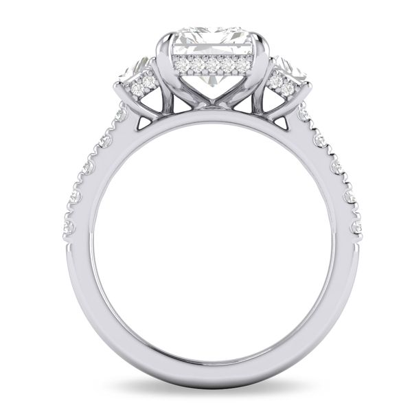 14 Karat White Gold Three-Stone Radiant Cut Center with Emerald Cut Side Stones with Hidden Diamond Halo and Shank Semi Mount Image 3 Corinth Jewelers Corinth, MS