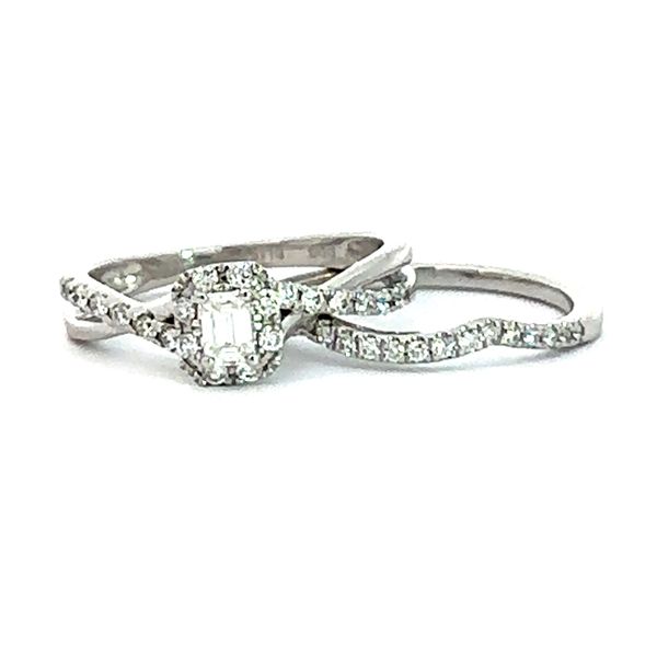 14 Karat White Gold Emerald Cut Center with Diamond Halo and Infinity Shank Engagement Ring 0.40cttw (Engagement Ring Only) Corinth Jewelers Corinth, MS