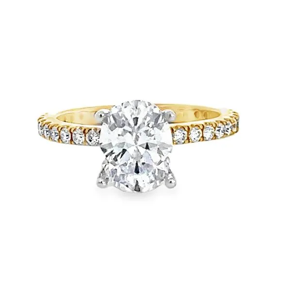 14 Karat Yellow and White Gold 1.50 ct Oval Shape Center with Hidden Diamond Halo and Shank Solitiare Engagemet Ring - 0.50 ctw Corinth Jewelers Corinth, MS