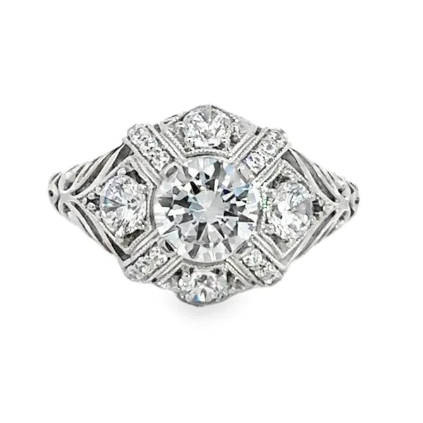 **SAMPLE** 1.00 ct Round Brilliant Shape Center with Milgrain and Filligree Detailing around the Center Stone Art Deco Inspired Engagement Ring - 1.87 Corinth Jewelers Corinth, MS