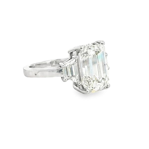 18 Karat White Gold 6.08 ct Emerald Shape Natural Diamond Center with Single Emerald Shape Accent Stones Engagement Ring - 7.10 cttw Image 3 Corinth Jewelers Corinth, MS