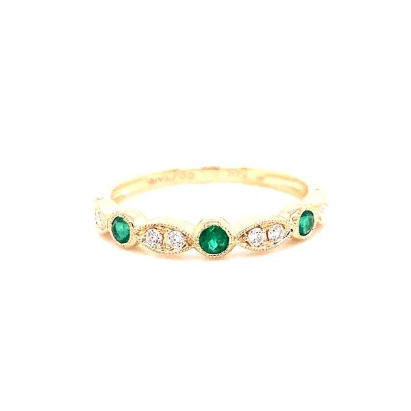 14 Karat Yellow Gold Emerald and Diamond Stacker Band Corinth Jewelers Corinth, MS