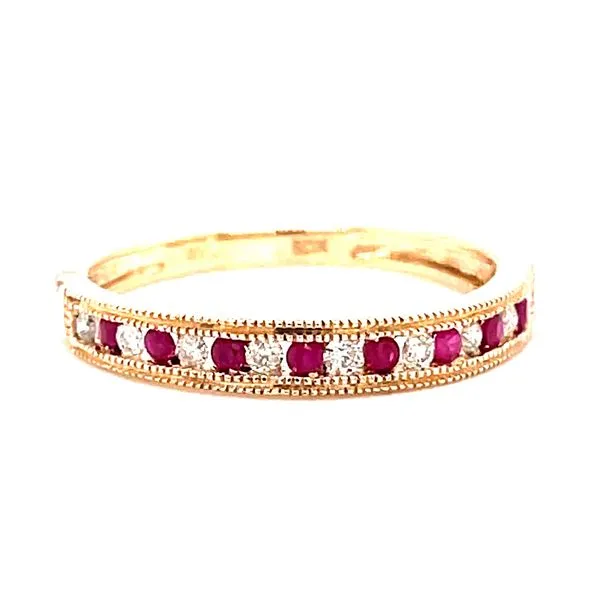 14 Karat Yellow Gold Ruby and Diamond Channel Set Stacker Band Corinth Jewelers Corinth, MS