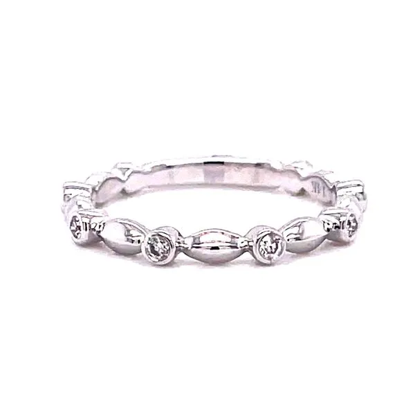 14 Karat White Gold Alternating Round Bezel Set Diamonds and Polished Shank Stacker Band Corinth Jewelers Corinth, MS