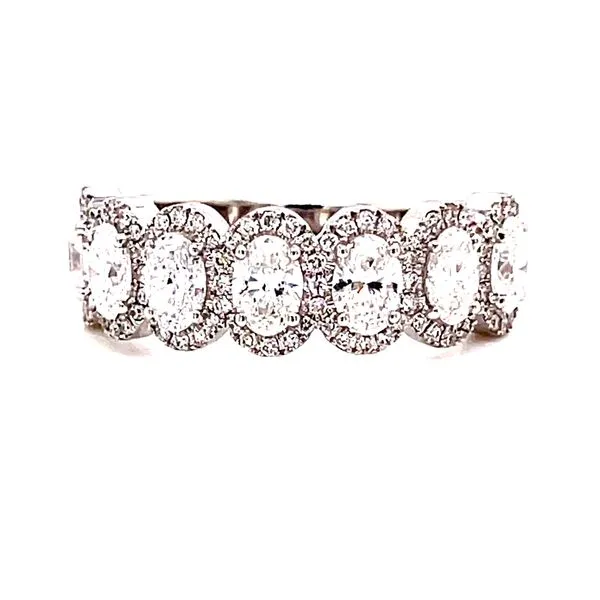 14 Karat White Gold 7-Stone Oval Diamond Anniversary Band with Diamond Halo Corinth Jewelers Corinth, MS