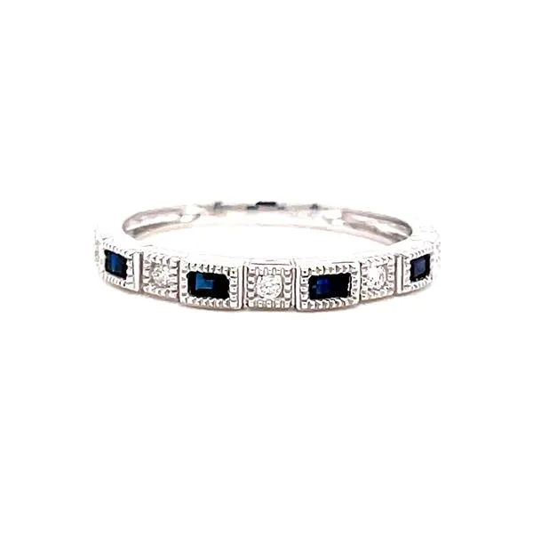 14 Karat White Gold Sapphire and Baguette Diamond Stacker Band Corinth Jewelers Corinth, MS