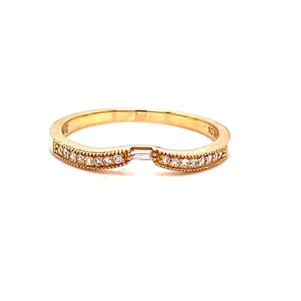 14 Karat Yellow Gold Round Diamond Curved Stacker Band with One Single Baguette Accent Diamond Corinth Jewelers Corinth, MS